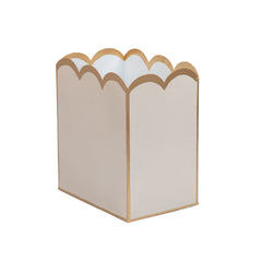 Taupe and White Modern Bathroom Trash Can, Wastebasket, Dustbin for Bedroom, Home Office, Vanity - Rectangle without Lid