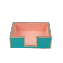 Gracie Enameled Turquoise and Blush Square Wooden Cocktail Napkin Tray for Barware, Serving, Entertaining - Amelia Decorative Tray