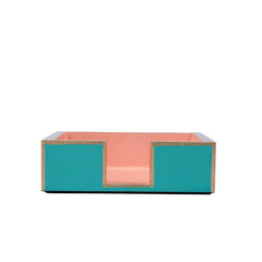 Gracie Enameled Turquoise and Blush Square Wooden Cocktail Napkin Tray for Barware, Serving, Entertaining - Amelia Decorative Tray
