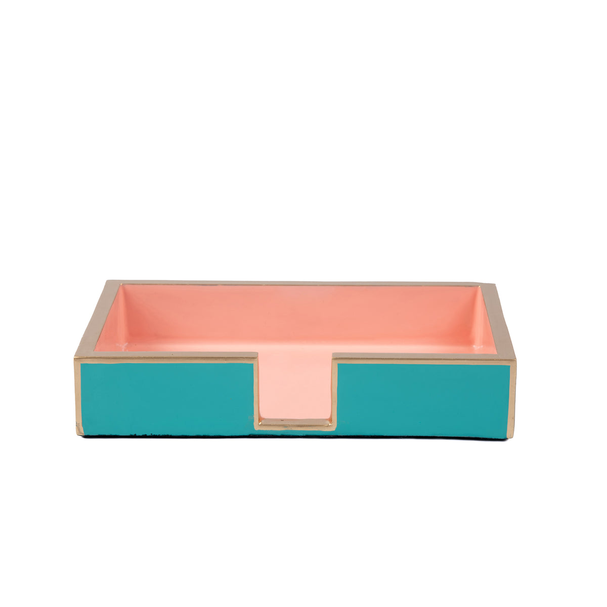 Gracie Enameled Color Block Amelia Guest Towel Tray - Turquoise & Blush