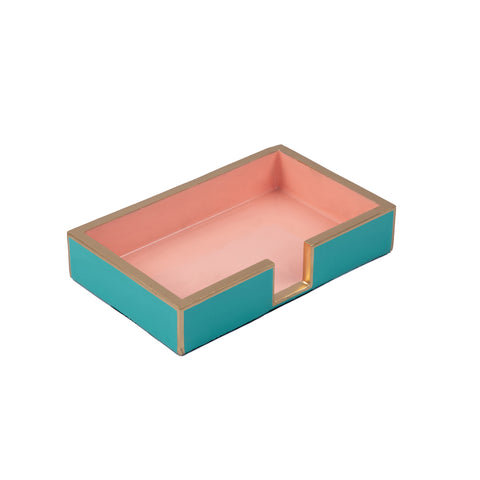 Gracie Enameled Color Block Amelia Guest Towel Tray - Turquoise & Blush - Avail 11/11