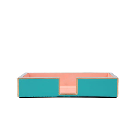 Gracie Enameled Color Block Amelia Guest Towel Tray - Turquoise & Blush