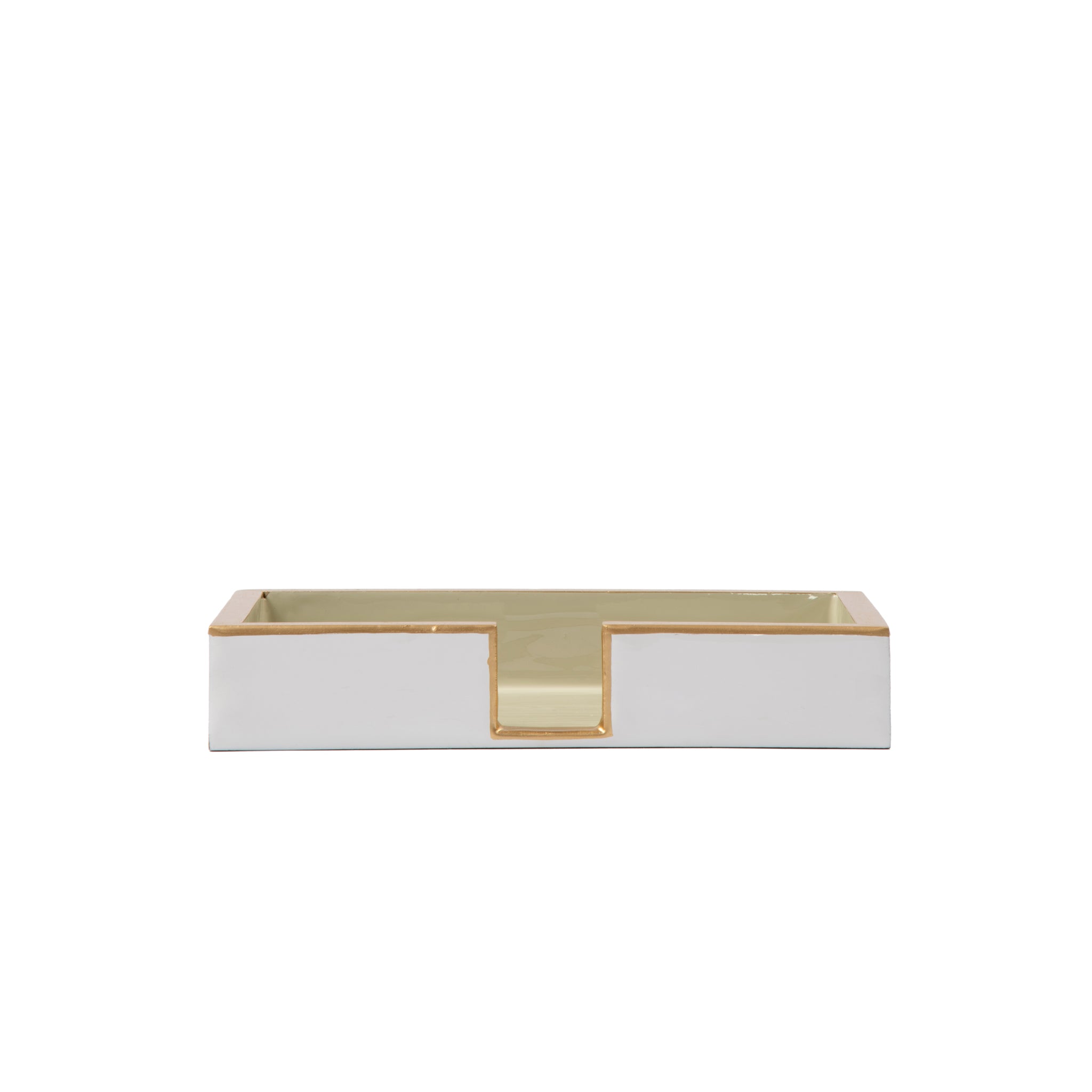 Gracie Enameled White and Taupe Rectangle Wooden Guest Towel Tray for Powder Bathroom, Vanity - Amelia Decorative Tray