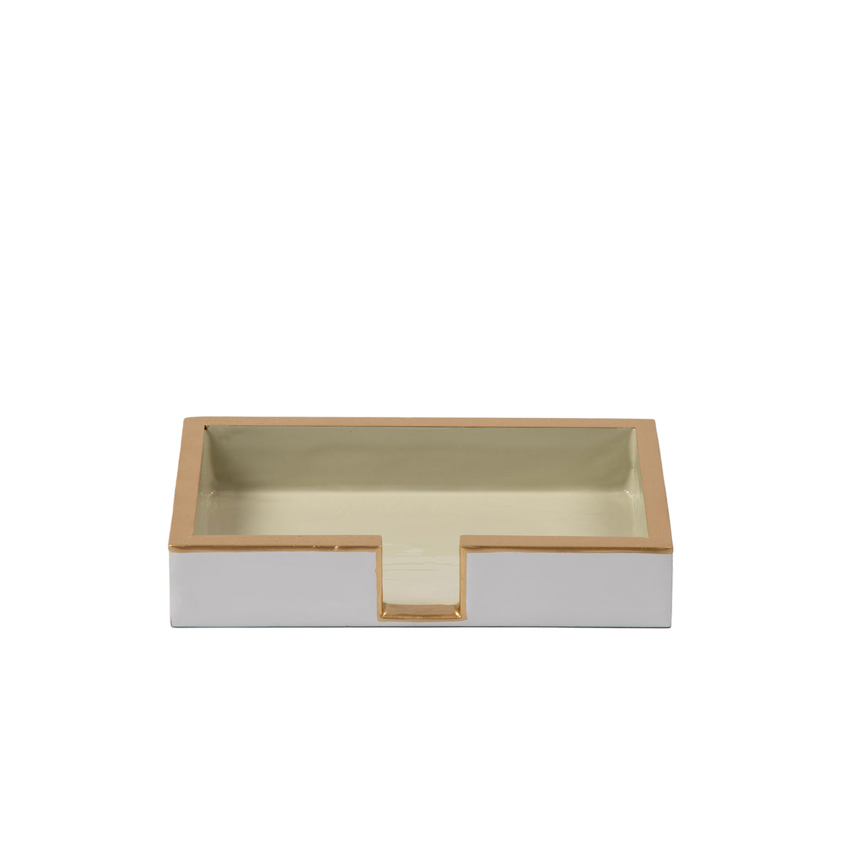 Gracie Enameled White and Taupe Rectangle Wooden Guest Towel Tray for Powder Bathroom, Vanity - Amelia Decorative Tray