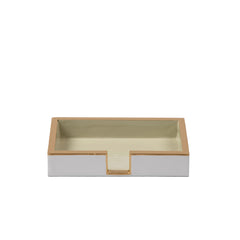 Gracie Enameled White and Taupe Rectangle Wooden Guest Towel Tray for Powder Bathroom, Vanity - Amelia Decorative Tray
