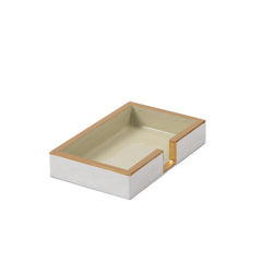 Gracie Enameled White and Taupe Rectangle Wooden Guest Towel Tray for Powder Bathroom, Vanity - Amelia Decorative Tray