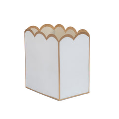 White with Taupe Modern Bathroom Trash Can, Wastebasket, Dustbin for Bedroom, Home Office, Vanity - Rectangle without Lid - Avail 09/24