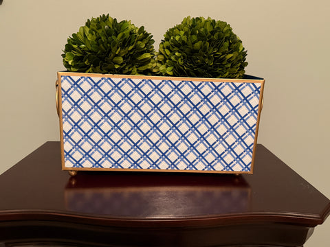 Preppy Plaid Enameled Rectangular Cachepot Planter 6x12 - Light Blue - Avail 12/23