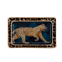 Leapord on Sussex Plaid Blue Enameled Set of 2 Rectangle Vanity Trays, Catch All Trays, Men's Valet Tray - Rowan Decorative Trays - Avail 08/17