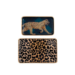 Leapord on Sussex Plaid Blue Enameled Set of 2 Rectangle Vanity Trays, Catch All Trays, Men's Valet Tray - Rowan Decorative Trays - Avail 08/17