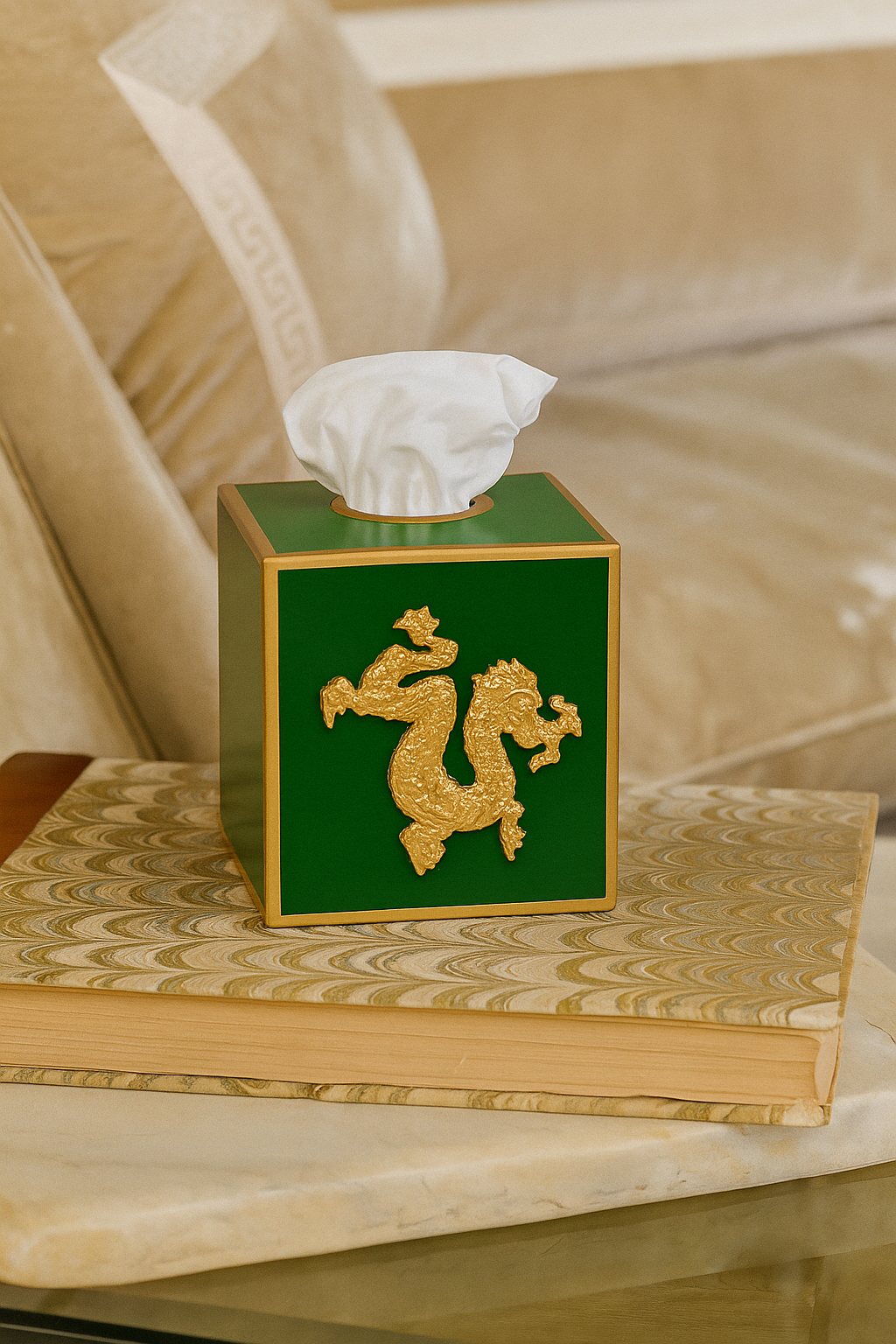 Regency Dragon Emerald Green Square Metal Tissue Box Cover for Bathroom, Vanity, Bedroom, Home Office