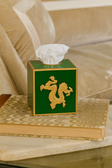 Regency Dragon Emerald Green Square Metal Tissue Box Cover for Bathroom, Vanity, Bedroom, Home Office