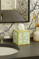Elsie's Garden Blue and Pink Enameled Multi-Color Square Metal Tissue Box Cover for Bathroom, Vanity, Bedroom, Home Office