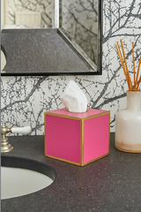Mattie Pink Square Metal Tissue Box Cover for Bathroom, Vanity, Bedroom, Home Office