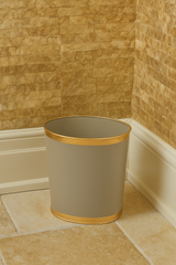 Mattie Taupe Oval Metal Garbage Can, Wastebasket, Bathroom Trash Can for Home Office, Bedroom, Vanity - Oval without Lid - Avail 09/24