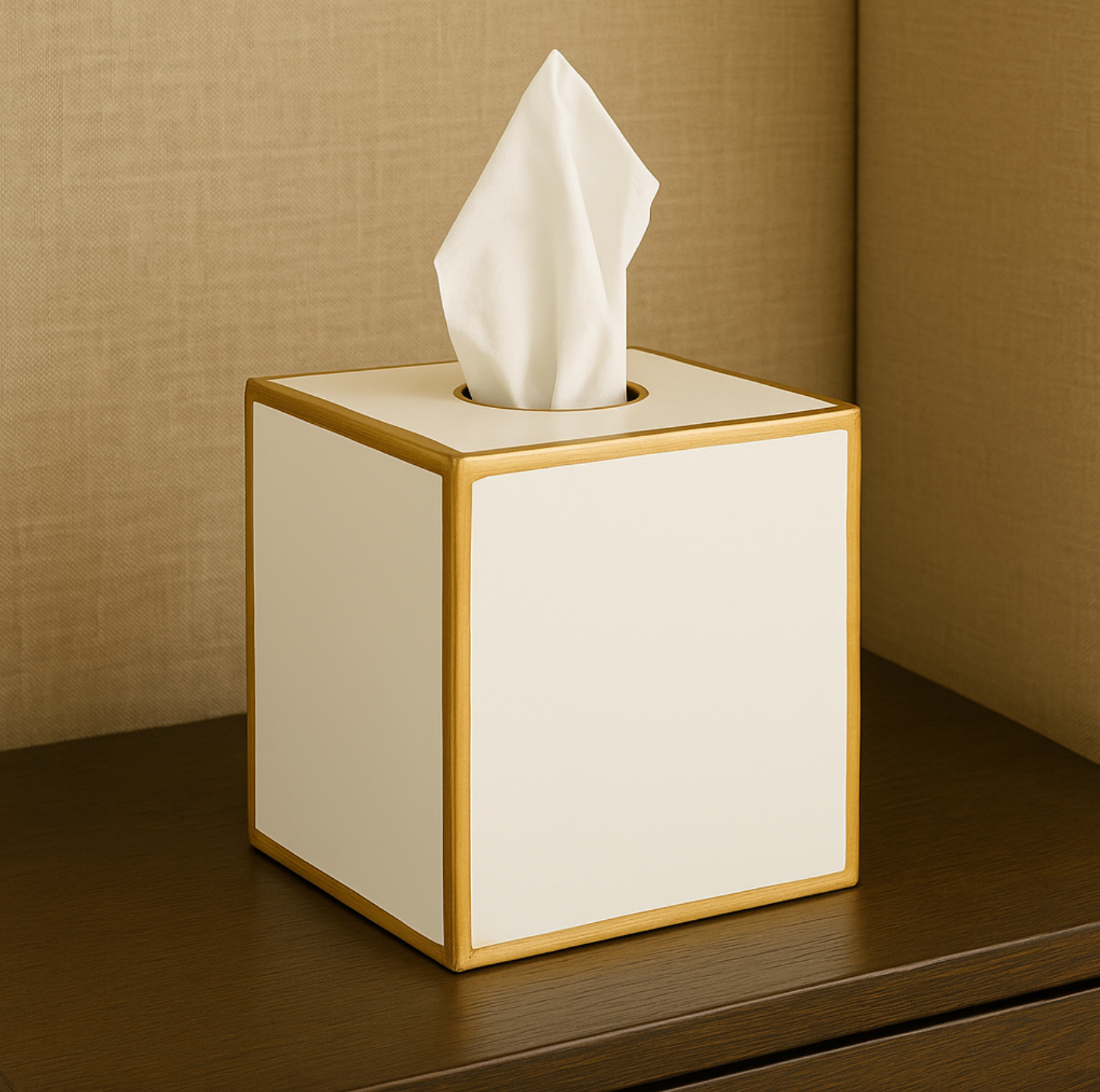 Mattie White Square Metal Tissue Box Cover for Bathroom, Vanity, Bedroom, Home Office - Avail 09/24