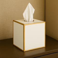 Mattie White Square Metal Tissue Box Cover for Bathroom, Vanity, Bedroom, Home Office - Avail 09/24