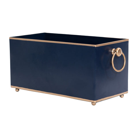 Blue Rectangular Cachepot For Bedroom / Office / Kitchen / Living Room - Metal Construction 6 in x 6 in x 12 in - The Mattie Collection