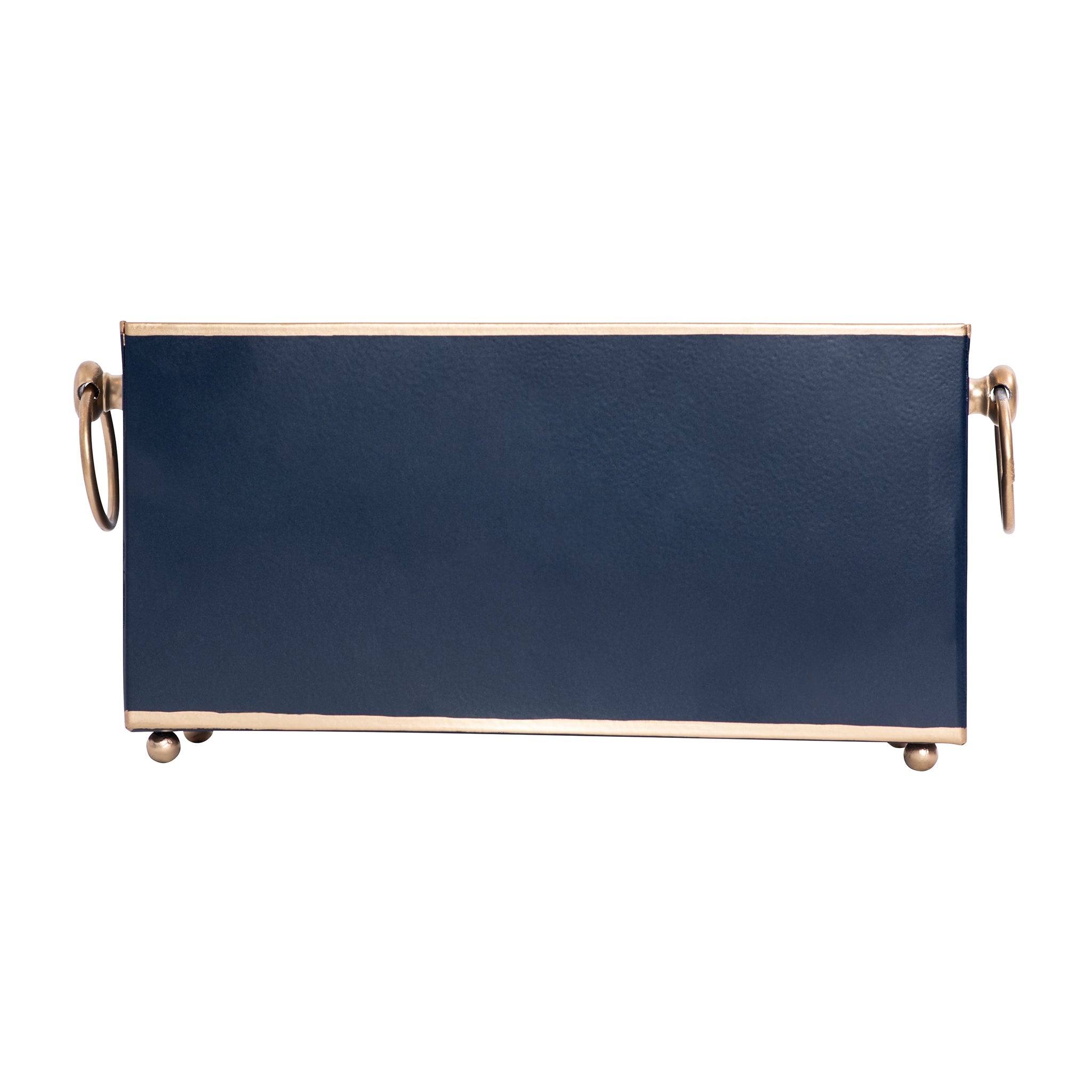 Blue Rectangular Cachepot For Bedroom / Office / Kitchen / Living Room - Metal Construction 6 in x 6 in x 12 in - The Mattie Collection