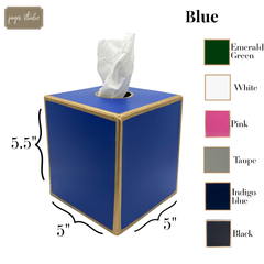 Mattie Blue Square Metal Tissue Box Cover for Bathroom, Vanity, Bedroom, Home Office