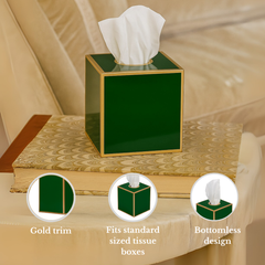Mattie Emerald Green Square Metal Tissue Box Cover for Bathroom, Vanity, Bedroom, Home Office