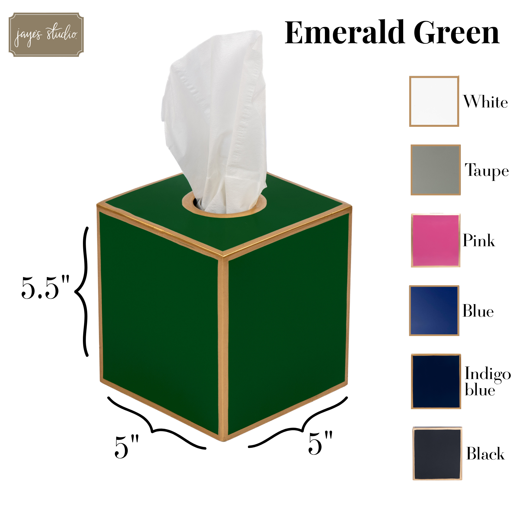 Mattie Emerald Green Square Metal Tissue Box Cover for Bathroom, Vanity, Bedroom, Home Office