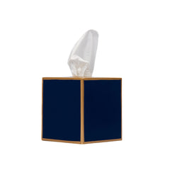 Mattie Indigo Blue Square Metal Tissue Box Cover for Bathroom, Vanity, Bedroom, Home Office