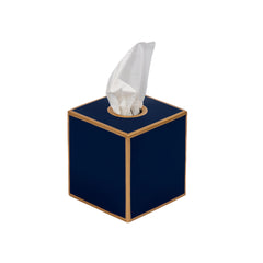Mattie Indigo Blue Square Metal Tissue Box Cover for Bathroom, Vanity, Bedroom, Home Office