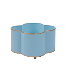 Mattie Light Blue Quatrefoil Metal Cachepot Planter For Bedroom, Office, Kitchen and Living Room