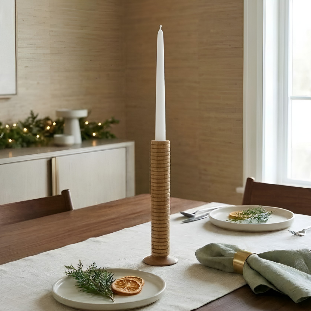 Mattie Medium Ribbed Taper Candle Holder 11" - Natural Finish