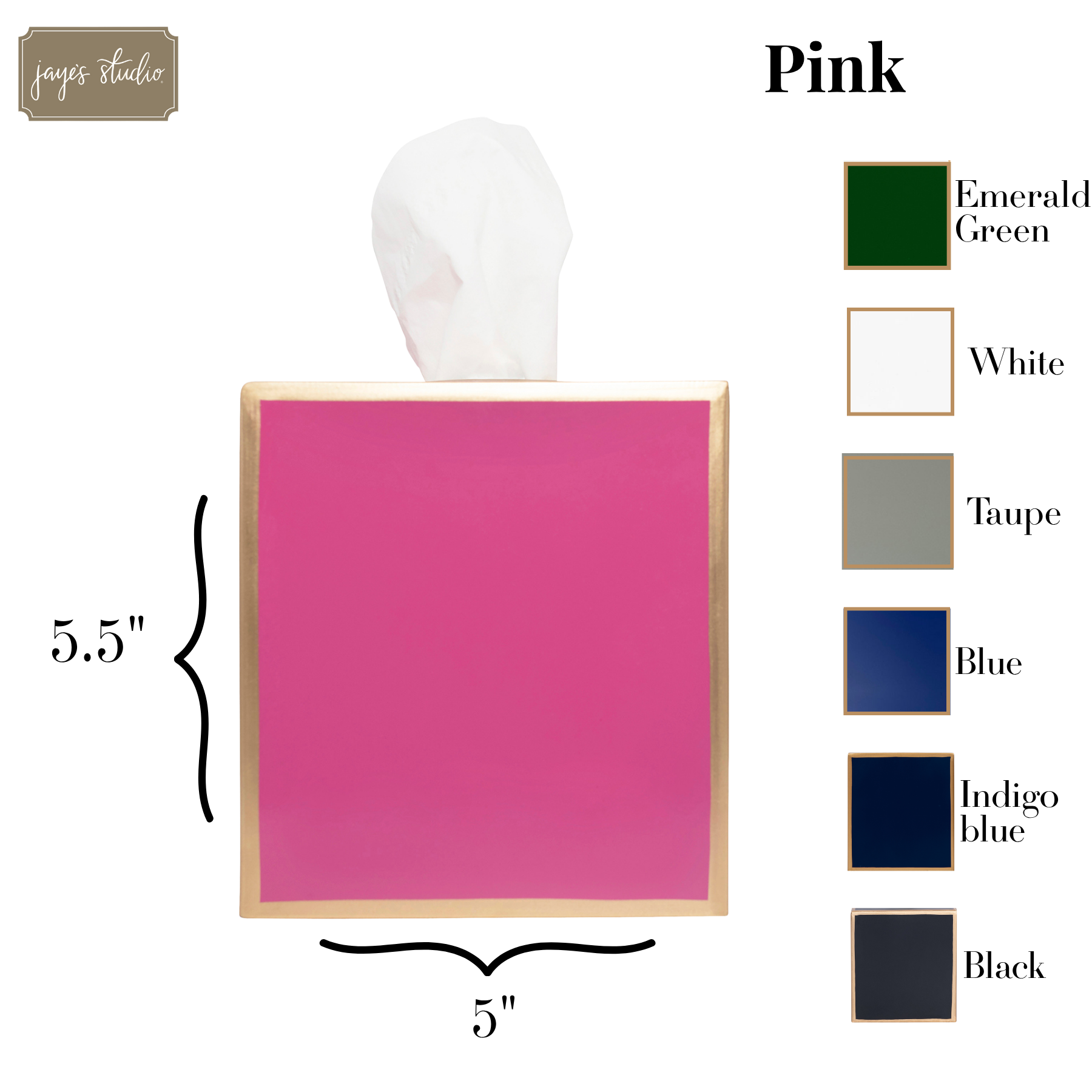 Mattie Pink Square Metal Tissue Box Cover for Bathroom, Vanity, Bedroom, Home Office