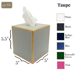 Mattie Taupe Square Metal Tissue Box Cover for Bathroom, Vanity, Bedroom, Home Office