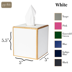 Mattie White Square Metal Tissue Box Cover for Bathroom, Vanity, Bedroom, Home Office - Avail 09/24