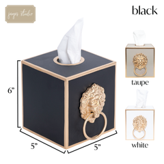 Regency Paws and Claws Black Enameled Square Metal Tissue Box Cover for Bathroom, Vanity, Bedroom, Home Office