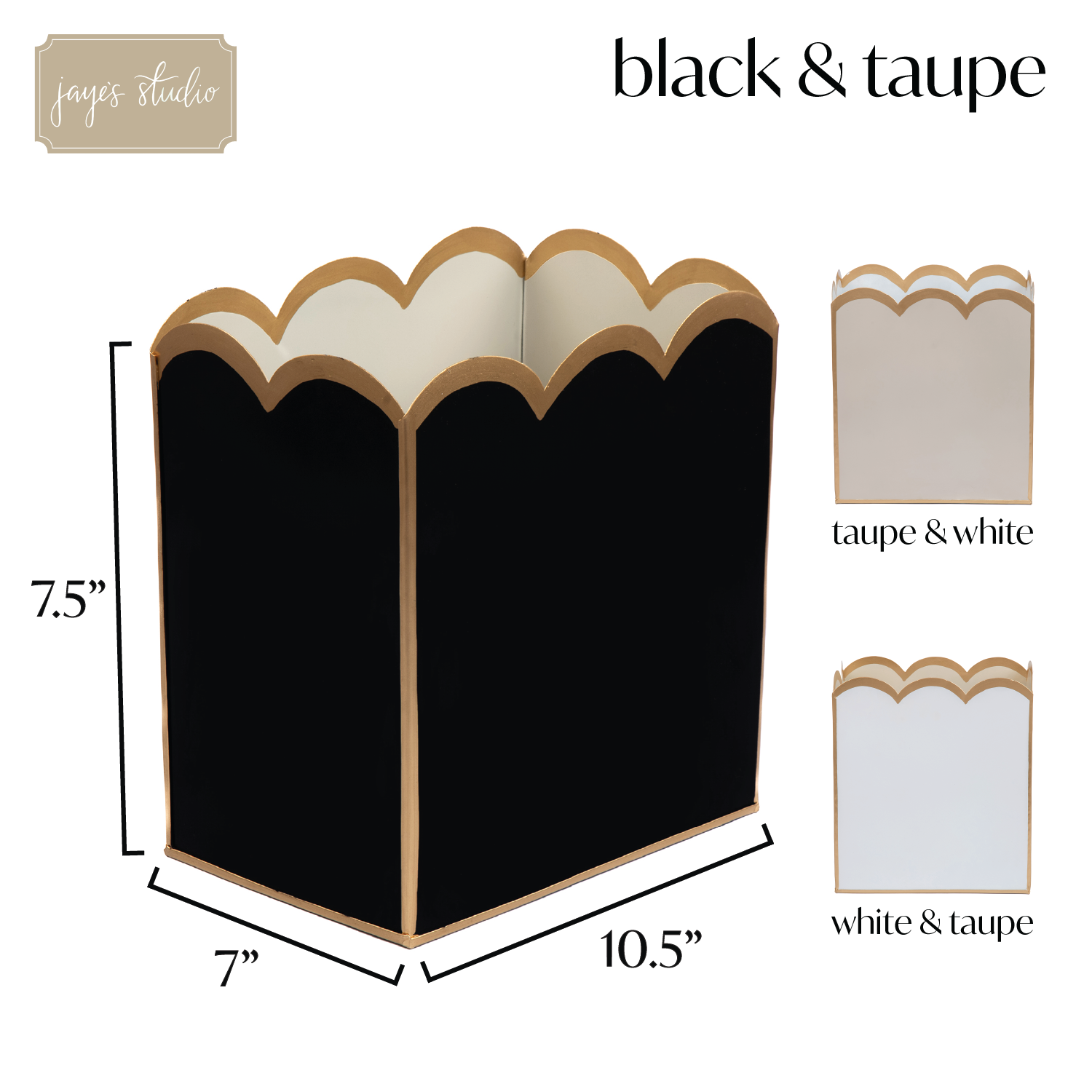 Black and Taupe Modern Bathroom Trash Can, Wastebasket, Dustbin for Bedroom, Home Office, Vanity - Rectangle without Lid
