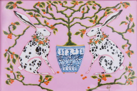 Bunnies Enameled Jaye Tray - Pink - Avail 02/21