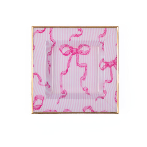 Pink Enameled Catch All / Trinket Tray with with Convienent Handles - made from High-Quality Metal- designed by Danika Herrick -The Ribbons of Hope Collection Collection 6 x 6