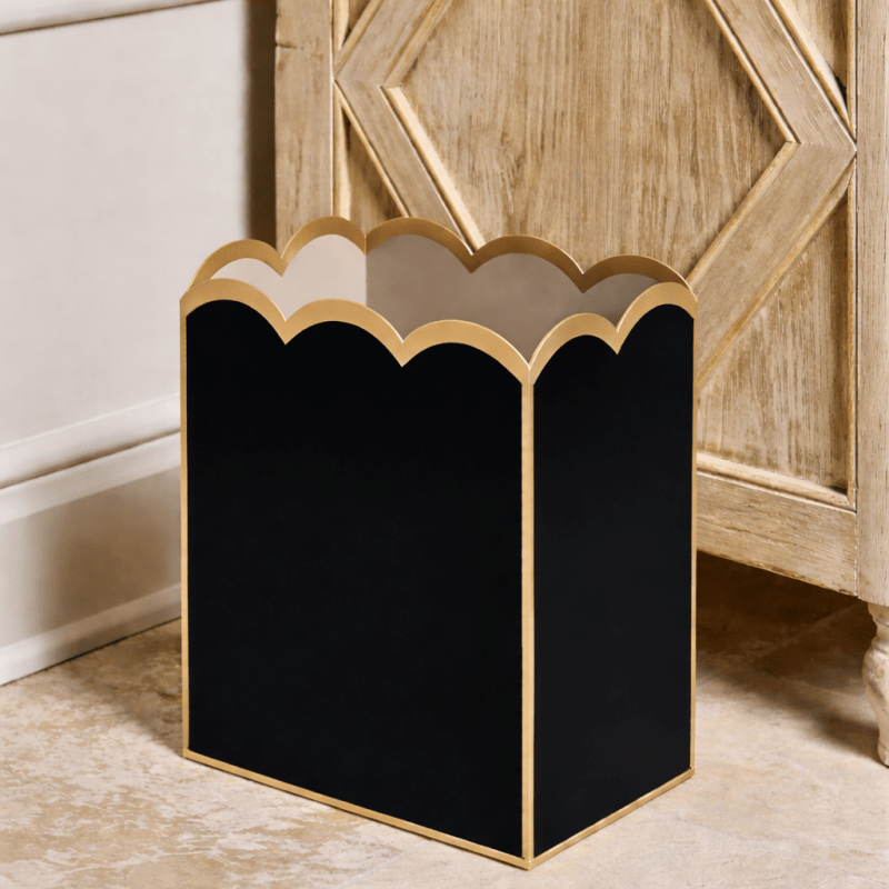 Black and Taupe Modern Bathroom Trash Can, Wastebasket, Dustbin for Bedroom, Home Office, Vanity - Rectangle without Lid - Avail 03/20 - Wastebaskets from Jaye's Studio