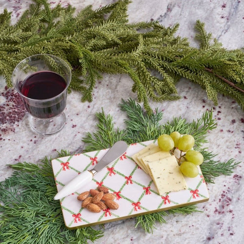 Bow Trellis Amelia Enameled Red and Green Charcuterie Board, Wooden Cutting Board, Chopping Board for Serving, Food & Meat Prep - Cutting Board from Jaye's Studio