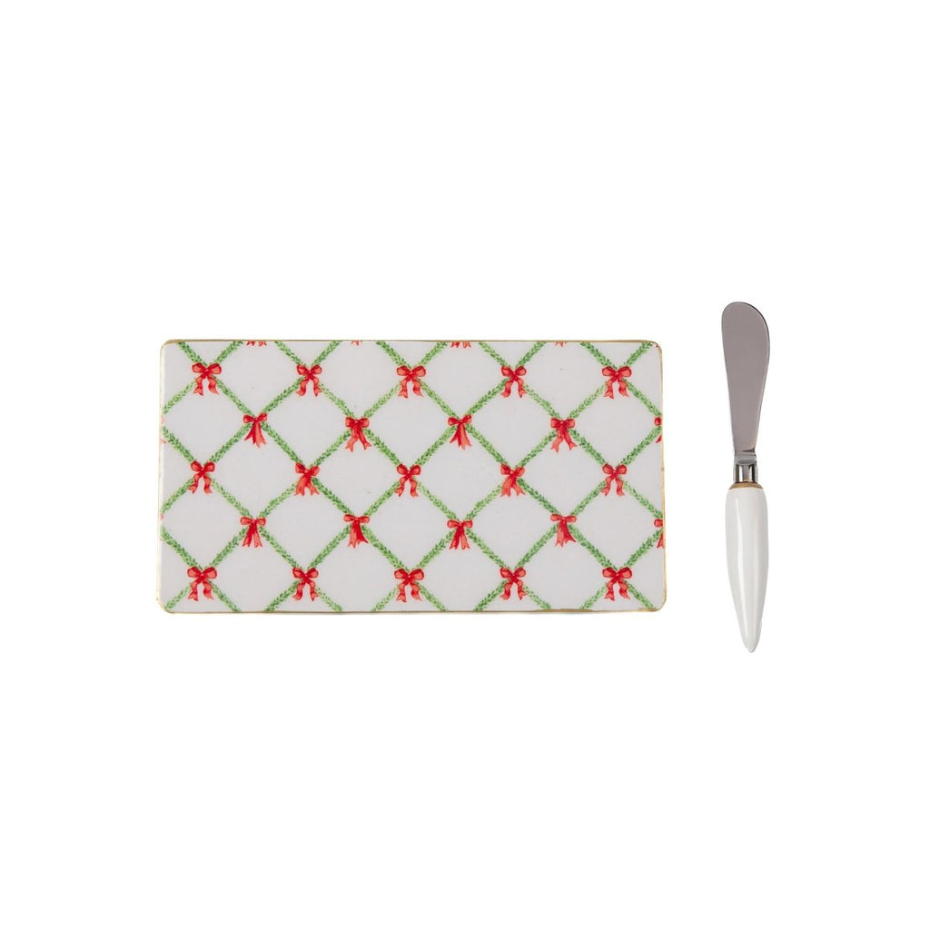 Bow Trellis Amelia Enameled Red and Green Charcuterie Board, Wooden Cutting Board, Chopping Board for Serving, Food & Meat Prep - Cutting Board from Jaye's Studio