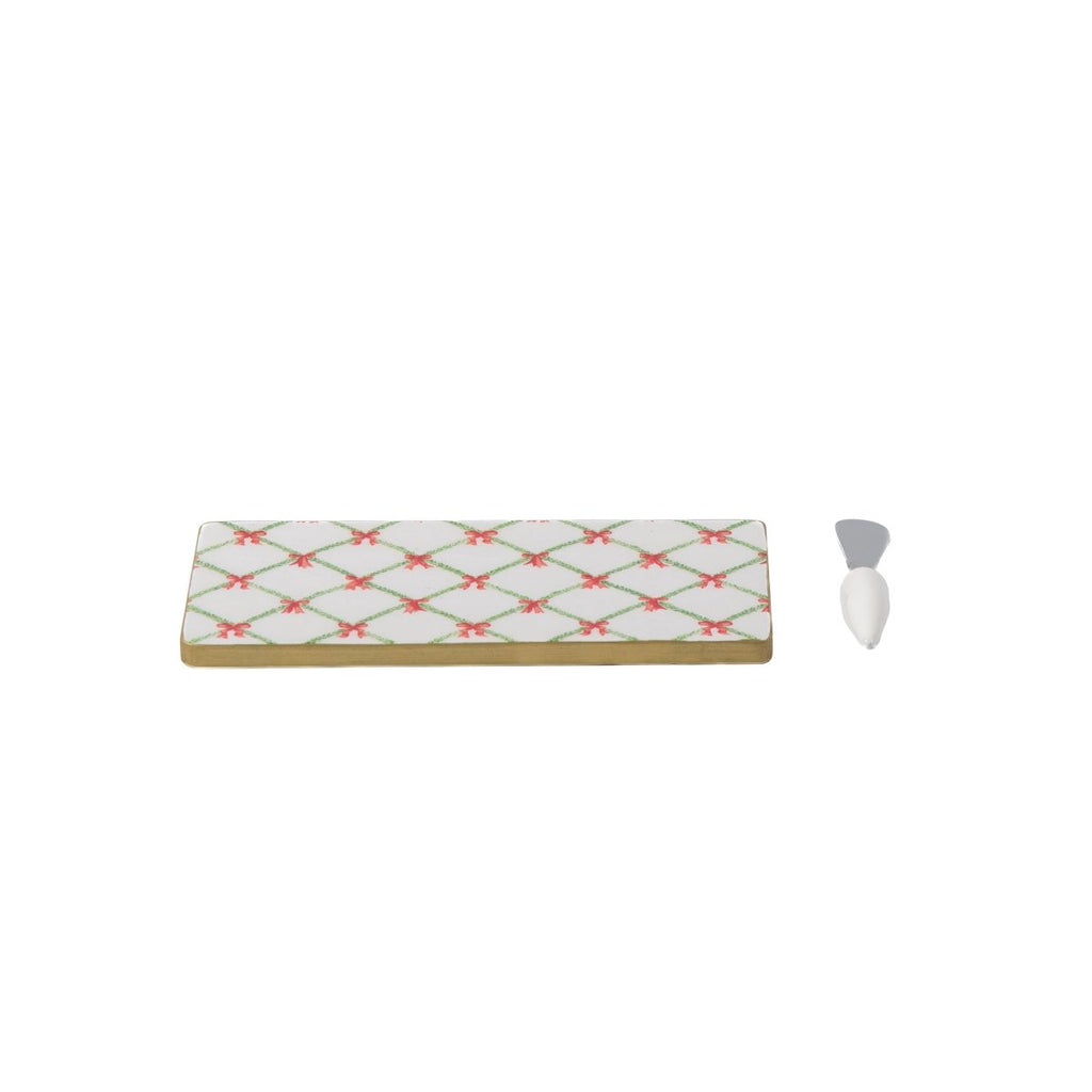 Bow Trellis Amelia Enameled Red and Green Charcuterie Board, Wooden Cutting Board, Chopping Board for Serving, Food & Meat Prep - Cutting Board from Jaye's Studio