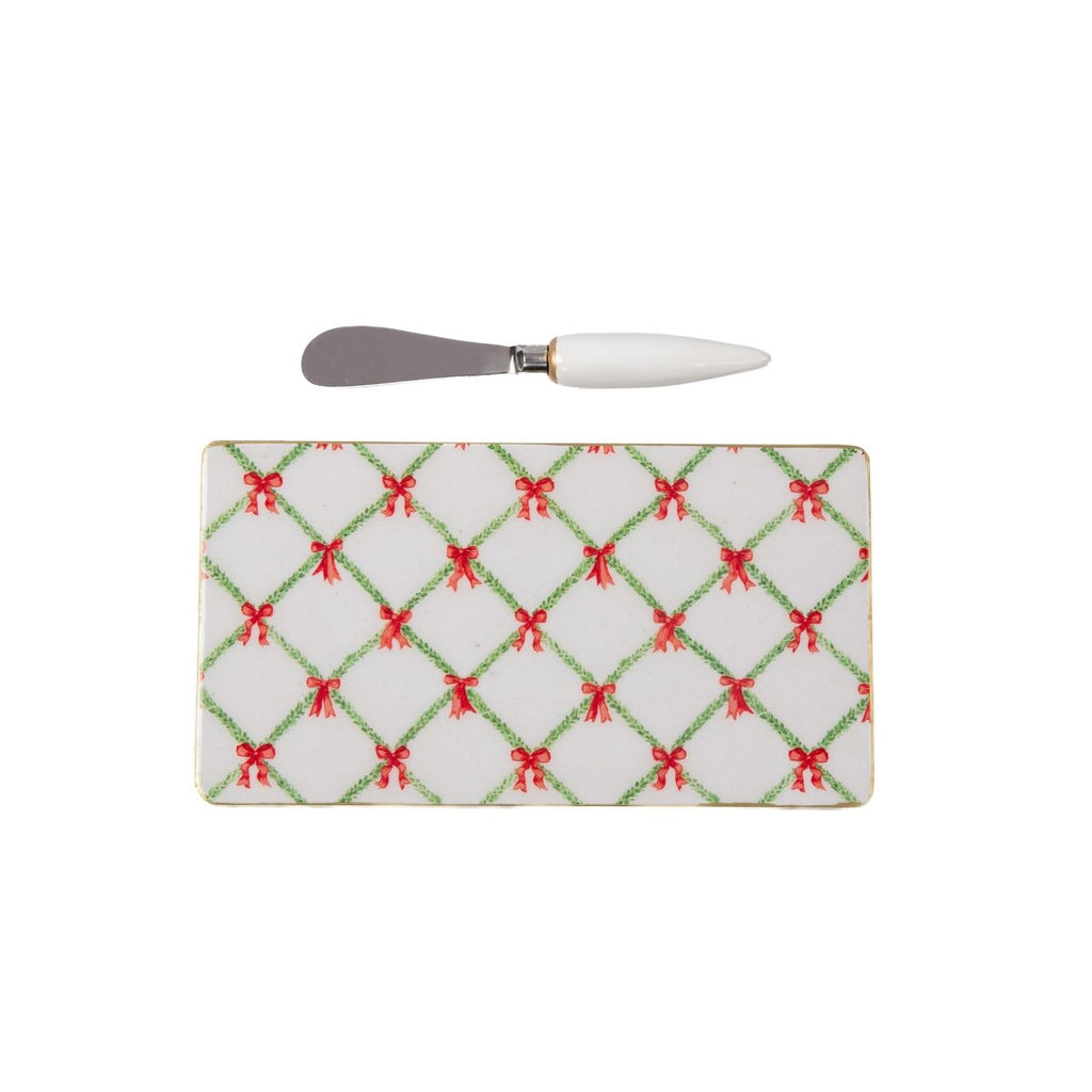 Bow Trellis Amelia Enameled Red and Green Charcuterie Board, Wooden Cutting Board, Chopping Board for Serving, Food & Meat Prep - Cutting Board from Jaye's Studio