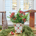 Bow Trellis Enameled Red and Green Square Metal Cachepot Planter for Bedroom, Home Office, Kitchen, Living Room - Cachepots from Jaye's Studio