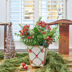 Bow Trellis Enameled Red and Green Square Metal Cachepot Planter for Bedroom, Home Office, Kitchen, Living Room - Cachepots from Jaye's Studio