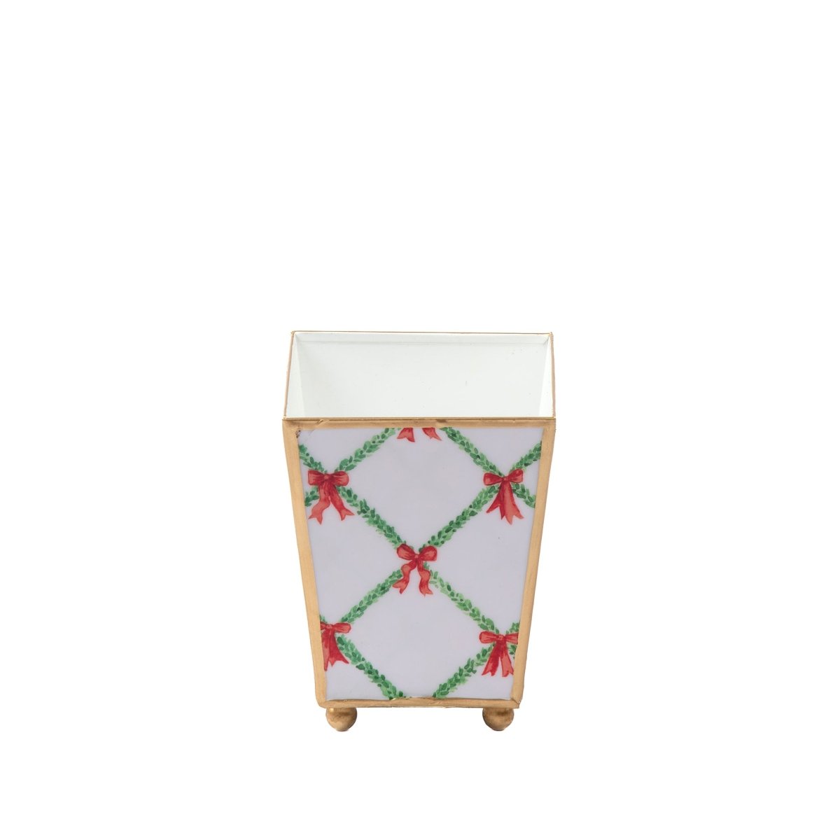 Bow Trellis Enameled Red and Green Square Metal Cachepot Planter for Bedroom, Home Office, Kitchen, Living Room - Cachepots from Jaye's Studio