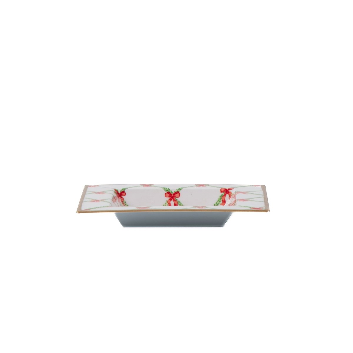 Bow Trellis Red and Green Enameled Square Decorative Trinket Tray, Catch All Tray, Jewelry Tray for Vanity, Bathroom, Bedside Home Office - Trinket Trays from Jaye's Studio