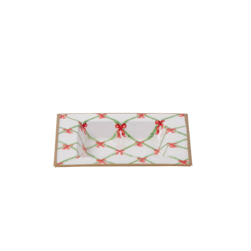 Bow Trellis Red and Green Enameled Square Decorative Trinket Tray, Catch All Tray, Jewelry Tray for Vanity, Bathroom, Bedside Home Office - Trinket Trays from Jaye's Studio
