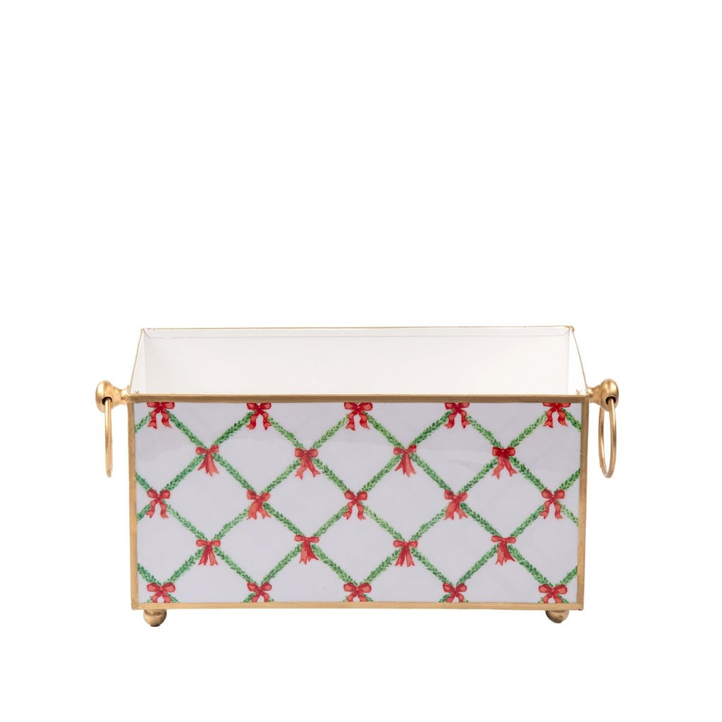 Bow Trellis Red and Green Rectangular Metal Cachepot Planter for Bedroom, Office, Kitchen or Living Room - Cachepots from Jaye's Studio