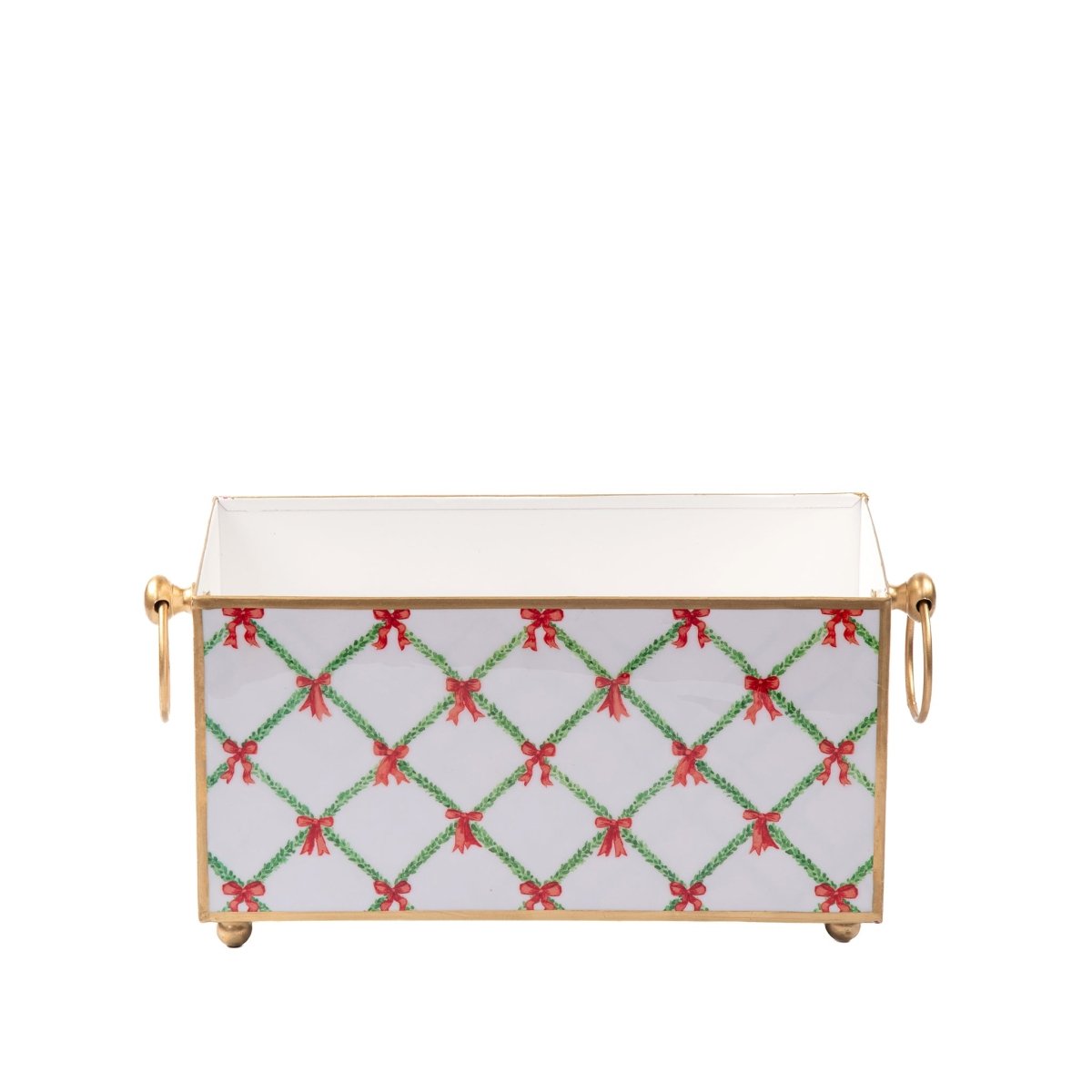 Bow Trellis Red and Green Rectangular Metal Cachepot Planter for Bedroom, Office, Kitchen or Living Room - Cachepots from Jaye's Studio