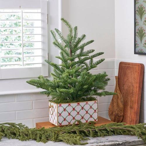 Bow Trellis Red and Green Rectangular Metal Cachepot Planter for Bedroom, Office, Kitchen or Living Room - Cachepots from Jaye's Studio